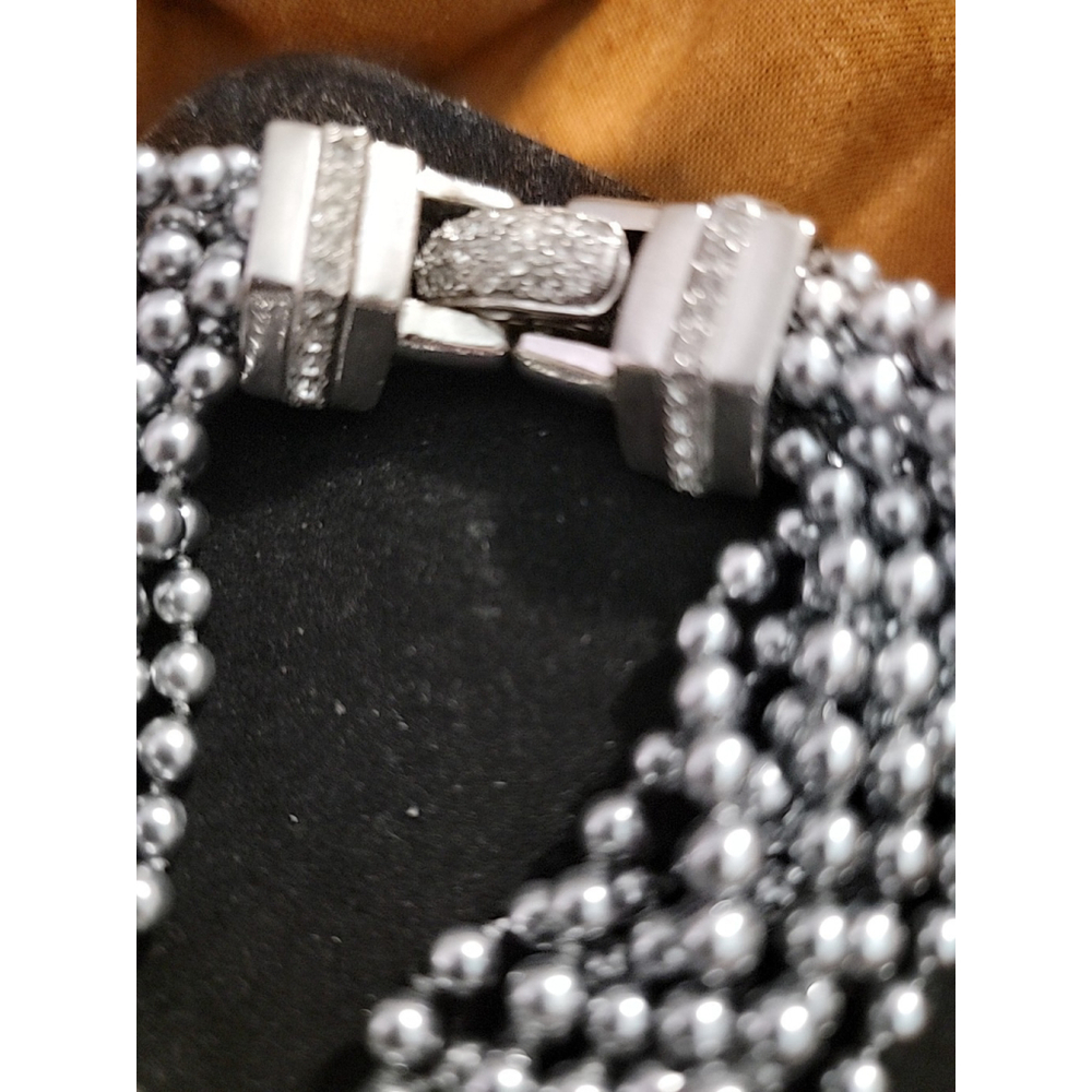 Vogue Bijoux Vintage Signed 8 Strand Beaded Bracelet Pave Rhinestone - Picture 5 of 10